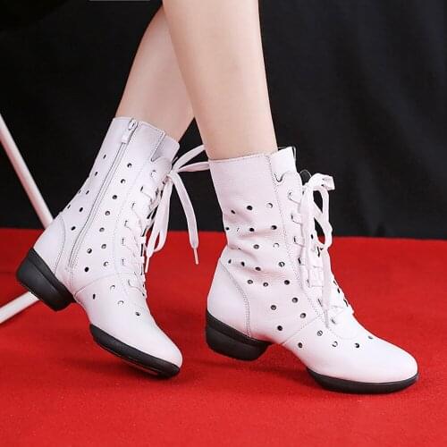 Profession Dance Boots Genuine Leather Soft Bottom Waterproof Damping Breathable Wearable Non-Slip Dance Boots Womens Increase