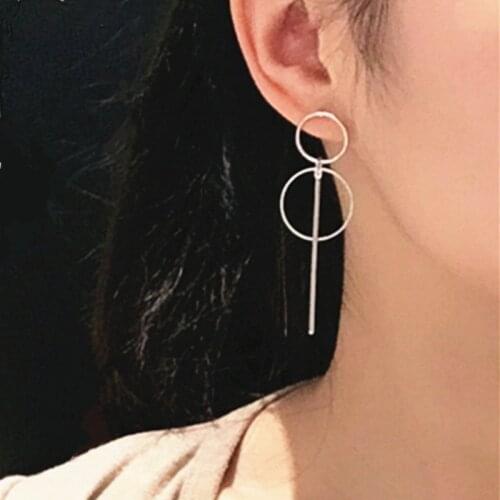 Simple Korean long style tassel pendant size circle earrings for woman girls punk metal geometric earring pretty jewelry bijoux