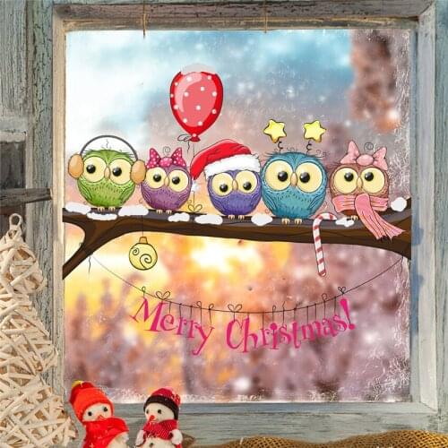 Christmas-dressed Owl On A Tree Branch Wall Stickers home decoration DIY Window Decal Stickers Shop Showcase Decoration Mural