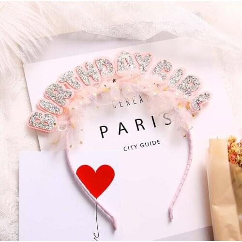 Baby Girl Pink Sequins Lace Birthday Celebrate Party Hair Hoop Newborn Hairband Hair Accessories Kids Headwear Bebes Accesorios