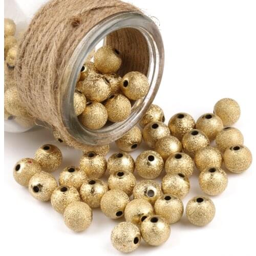 500-50pcs Gold Color Stardust Acrylic Ball Bead Wrinkle Spacer Hole Beads For Charms Jewelry Making DIY Findings Accessories