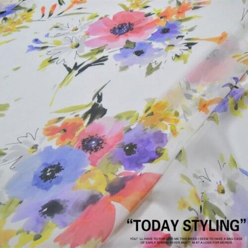 LEO&LIN White Flower Large Wide Real Silk Chiffon 100% Silk Clothing Cloth Fabric DIY Sewing Tissue