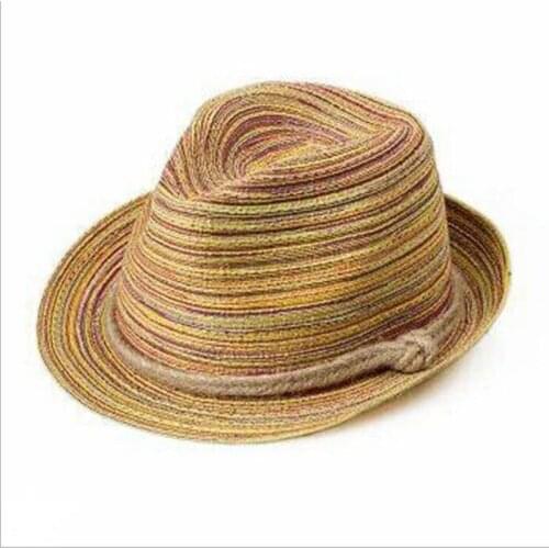 Summer Fedoras Hats for Women Foldable Straw Trilby with Rope Rainbow Color Spring Casual Stylish Hat