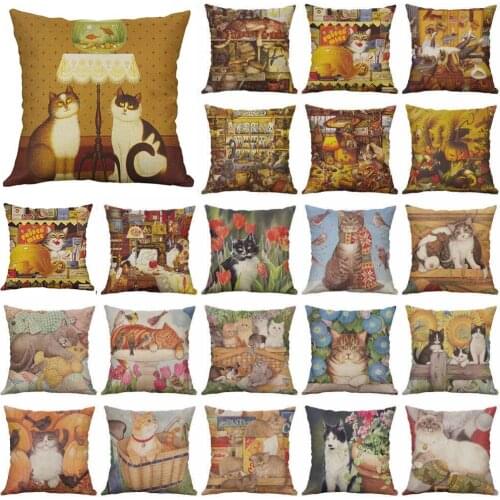 18 "retro cotton hemp cute kitten pillow case pillow cover home decoration
