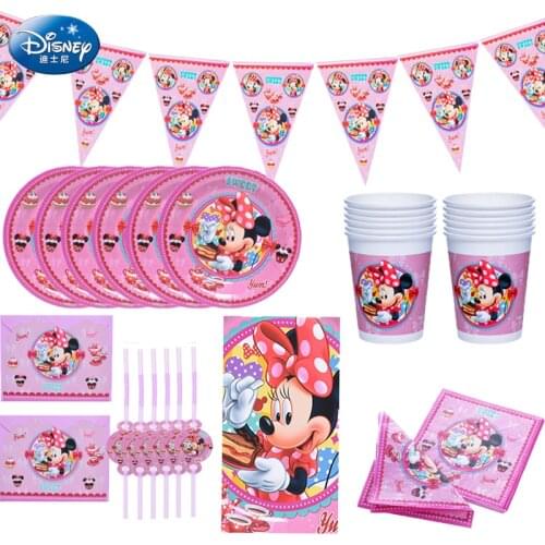 Party Supplies 47pcs for 6 Kids Birthday Party Decor Set Baby Shower Minnie Mouse Party Favors Kids Girl Disposable tableware