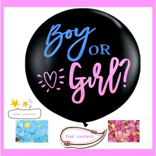 36'' Baby Gender Reveal Balloon Big Black Balloons with Pink&Blue Round Shape Confetti Packs for Boy or Girl Baby Shower Party