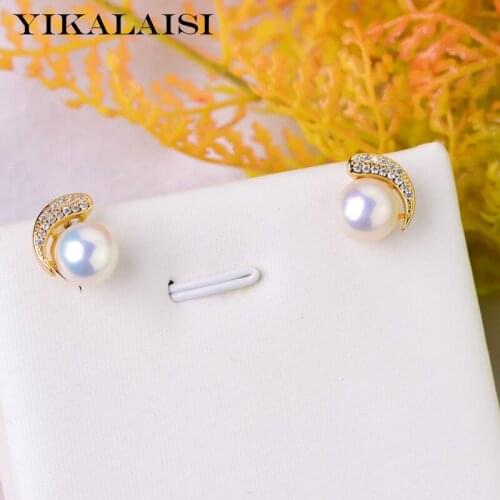 YIKALAISI 925 Sterling Silver Natural Freshwater Pearl Earrings Jewelry For Women 8-9mm Pearl size white purple pink black