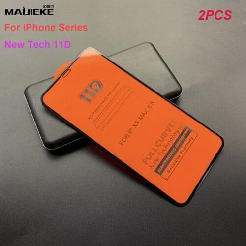 2PCS 11D Full Cover Screen Protector Film For iPhone X XR XS Max Tempered Glass For iPhone 8 Plus 7 6s 6 plus Protective Glass