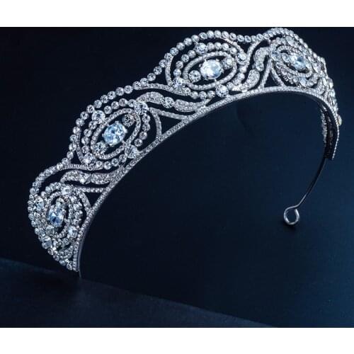 Princess Rhinestones Headband Bridal Crown Hair Hoop Glittery Alloy Headdress Hair Accessories for Bride Women BH