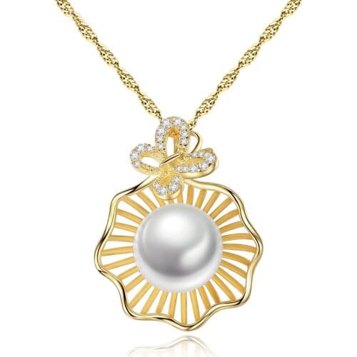 MetJakt S925 Sterling Silver Freshwater Pearl Electroplated 18K Gold Fashion Atmosphere Womens Necklace