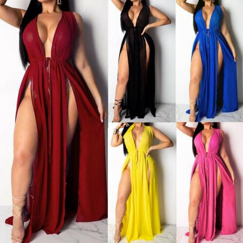 Hot Sexy Women Party Dress Boho Deep V Maxi Dress Sleeveless Ladies Summer Casual Gown Party Clubwear New Girls vestido infantil