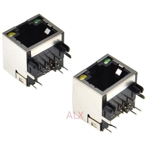 10PCS RJ45 Network Ethernet FEMALE SOCKET with light RIGHT ANGLE 56 8P8C female jack connector