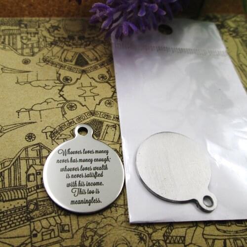 20pcs--"Whoever loves money never has money enough..."stainless steel more styles for choosing DIY Charms Bible gold sentence