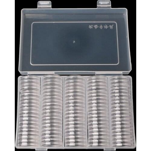 100 Coin Holder Capsules 27mm Round Box Plastic collectibles Storage Organizer