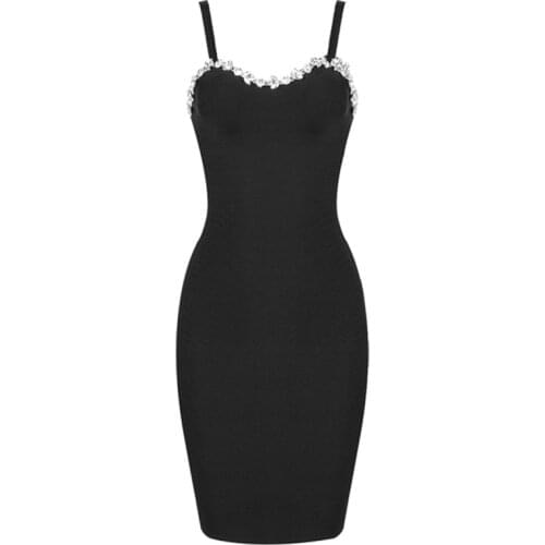 2021 Summer Bandage Dress Bodycon Women V Neck Black Elegant Mini Dresses Beading New Sleeveless Party Dress Clothes