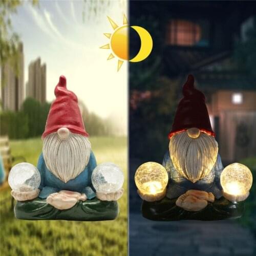 2021 New Garden Gnome Statue Resin Elf Figurine Magic Orb with Solar LED Lights Outdoor Winter Decorations