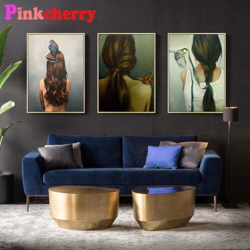 3 PCS Diamond Painting Lovely Bird Woman Abstract Full Square Diamond Embroidery Sale Rhinestones Mosaic Picture Triptych