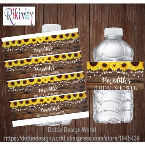 20Pcs Custom Sunflower Wood Bridal Shower Water Bottle Wine Labels Candy Bar Wrapper Stickers Wedding Birthday Party Decoration