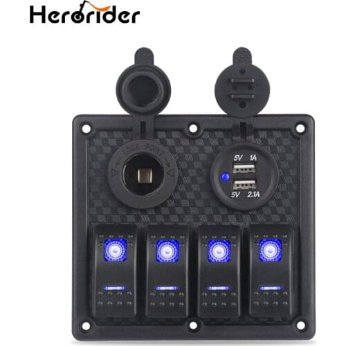 4 Gang Boat Rocker Switch Panel Cigarette Lighter Splitter 12V Car Socket Charger For Boat Marine ON-OFF Toggle Switch Panel