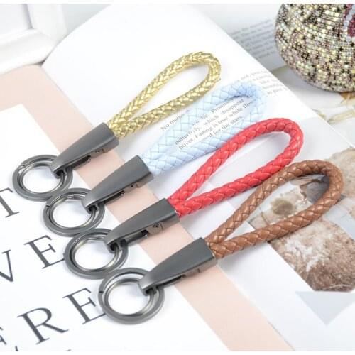 8pcs/Package Fashion Car Keychain Hand-knitted Rope Pointed Double-loop Key Rings Unisex Hanging Car Key Holder Car Accessories