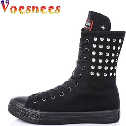 Solds Color Boots Women 2021 New Spring and Summer Short Canister Side Zipper Side Rivet Canvas Shoe Female Casual Shoes Flats