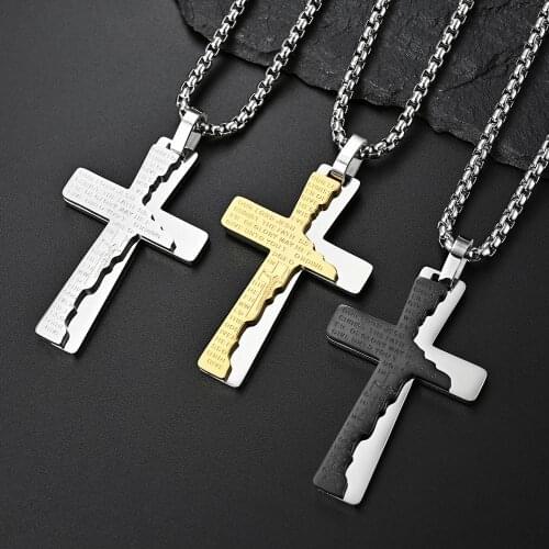 INSCHIC Wholesale Cosplay Trinkets Christian Passion Jesus Long Pendant Necklace For Men Titanium Steel Golden Black Color Punk