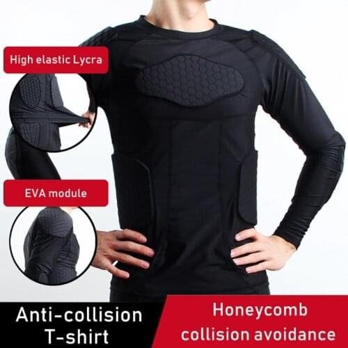 Men Sports T-Shirt Goalkeeper Crash Long Sleeve Basketball Rugby Football Train Tops Breathable Anti-collision Honeycomb T-shirt