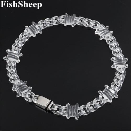 FishSheep New Transparent Acrylic Chain Spike Choker Necklace For Men Women Punk Clear Chain Buckle Necklaces Fashion Jewelry