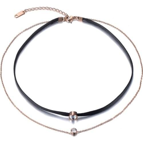Bohemia Stainless Steel Double Layer Necklaces Jewelry Trendy CZ Crystal Chain Chokers Necklace For Women Girl N19019