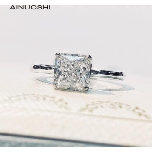 AINUOSHI 925 Sterling Silver 6x6mm Square Simulated SONA Diamond Engagement Rings for Wedding Promise Solitaire Ring