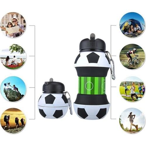 Creative Sports Football Fold Water Bottle Leakproof Anti-fall Portable Silica gel Kettle Travel Office School Kid Water Bottle