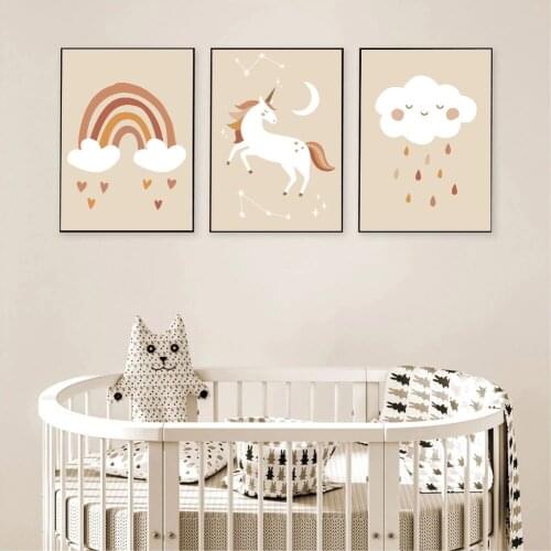 Horse Unicorn Wall Art Print Rainbow Canvas Poster Cloud Art Painting Nursery Prints Nordic Wall Pictures Kids Baby Room Decor
