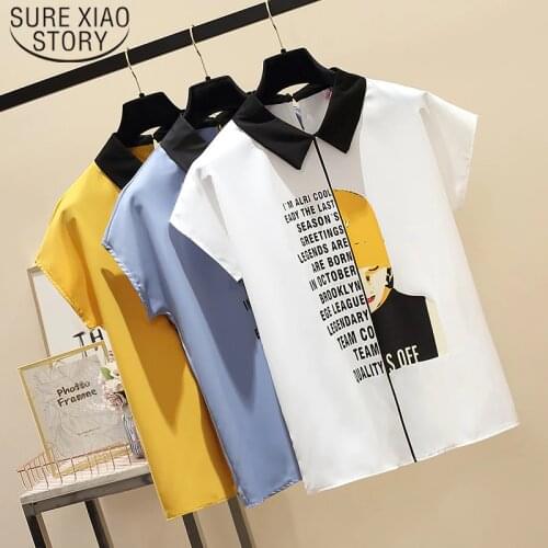 Fashion Chiffon Blouse Women Tops and Blouse Korean Print Short Sleeve Clothing cool summer tops women blusas 4646 50
