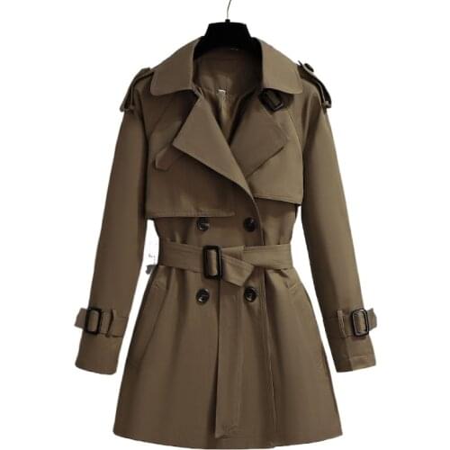 Fashion womens windbreaker mid-length high-end atmospheric tooling British temperament was thin spring and autumn coat jacket