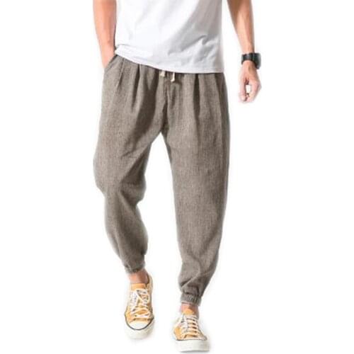 2020 Mens Summer Linen Thin Sweatpants Cotton Linen Casual Harem Pants Men Joggers Man Harajuku Trousers Male Baggy Pants