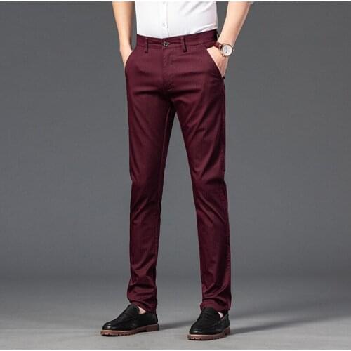 2021 Brand Mens Four Seasons Casual Pants Men Black Blue Red Khaki Polyester Business Mid Straight Length Pants Trousers