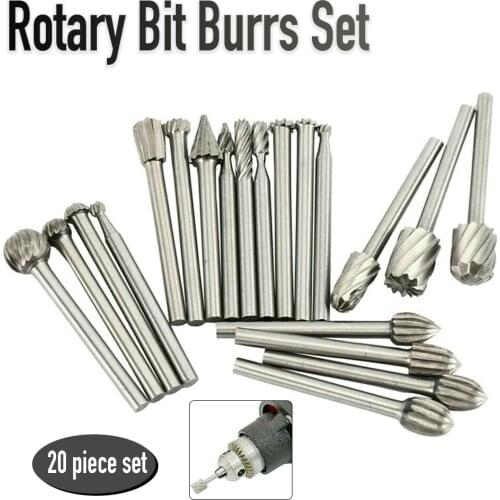 20pcs HSS Carbide Burr Set Rotary Drill Bits Milling Cutter Grinder Carving Engraving Polishing Tool Woodworking Drill Bit