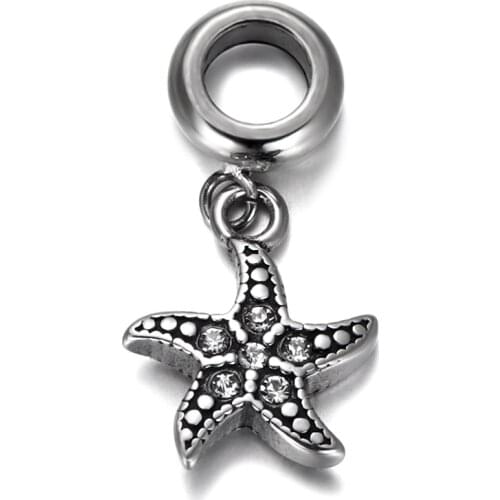 316L Stainless Steel Spacer Bail Bead Starfish Charms 5mm Hole Polished Metal Charm Accessories DIY Bracelet Jewelry Making