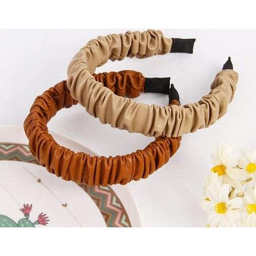 LEVAO Synthetic Leather Headband Hairbands Bezel Turban Pleated Solid Women Elegant Girls Hair Accessories Head Hoop Headwear