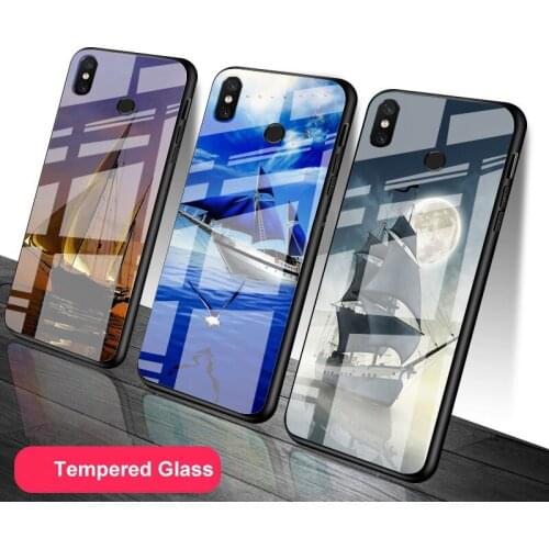 Sailboat Tempered Glass Phone Case For Redmi Note 5 6 7 8 9 Pro Note8T Note9S Redmi8 9 Cover Shell