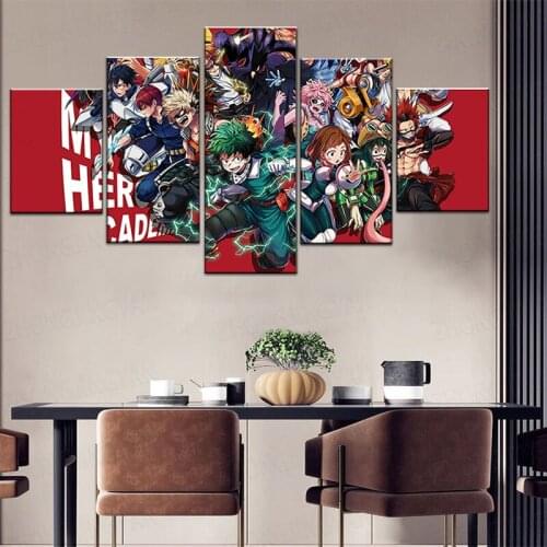 My Hero Academia Poster Japanese Anime Wall 5pcs Canvas Print Posters for Living Room,Bedroom,Club Wall Art Decor,Childrens Gif