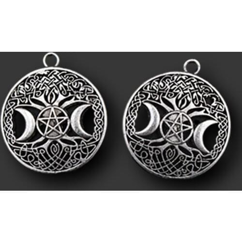 4pcs Silver Plated Retro Tree of Life Viking Moon Five-Pointed Star Pendants DIY Charms Jewelry Crafts Making A454