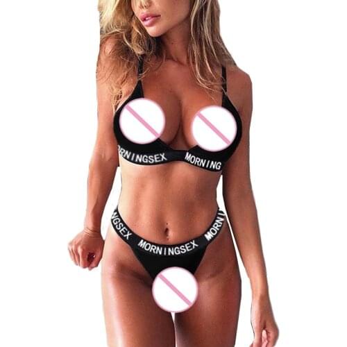 Plus Size Letter Print Bikini Exotic Sets Women Underwear Bra Set Sexy Lingerie Sleepwear Set Feminina Underpants lencería