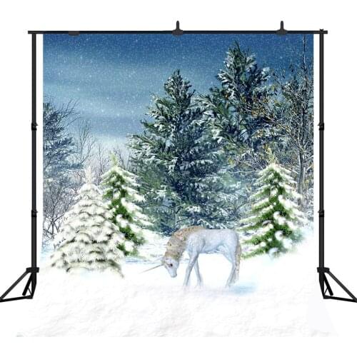 Lyavshi Christmas Backdrop Xmas Rustic Snow Pine Tree Unicorn Kids Family Portrait Photo Studio Prop Photographic Background