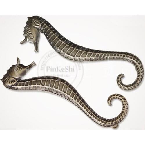 Interior mortise antique types of lever brass door handle Seahorse pattern glass door caving handle