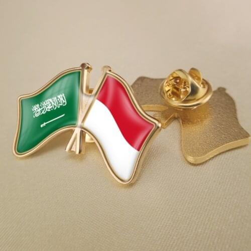 Saudi Arabia and Indonesia Crossed Double Friendship Flags Lapel Pins Brooch Badges