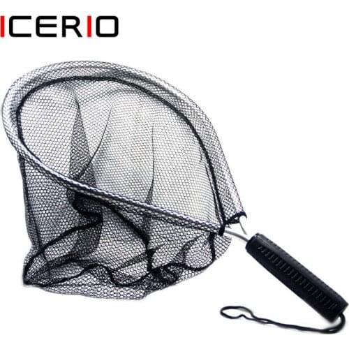 ICERIO Aluminum Fly Fishing Landing Nets Nylon Knotless Mesh Trout Hand Net Anti-lost Rope Tackle