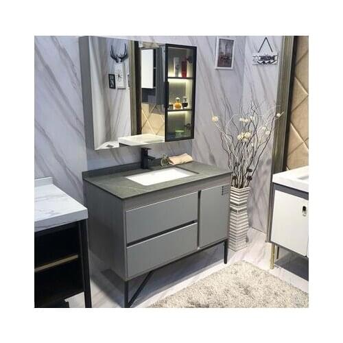 Solid wood bathroom cabinet combination toilet washstand rock plate table intelligent induction mirror cabinet washbasin