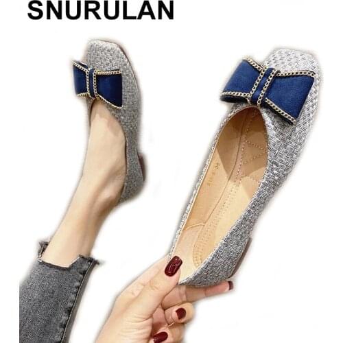 SNURULANKorean Style Solid Color Soft Sole Single Shoes For Women Casual Loafers Spring Autumn Sweet Bowtie Slip On Flats Black