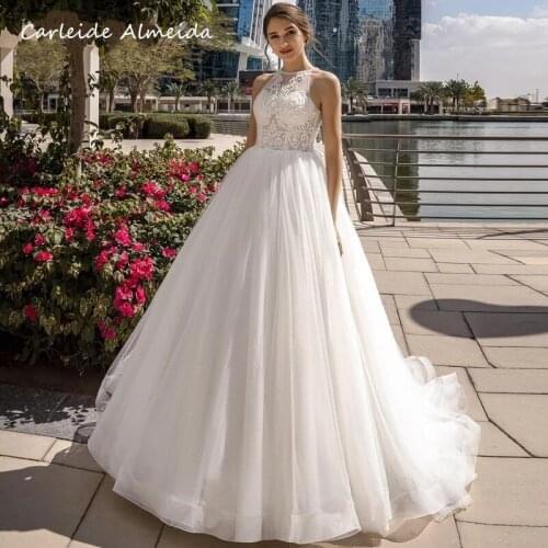 Vestido de noiva Beaded Appliques A-Line Wedding Dresses 2021 Romantic O-Neck Bride Off the Shoulder Princess Wedding Gowns